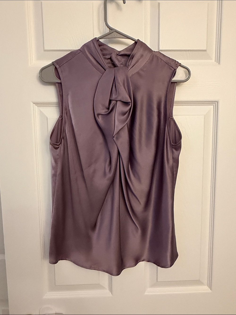 Giorgio Armani Sleeveless Satin Tie-Neck Blouse in Mauve